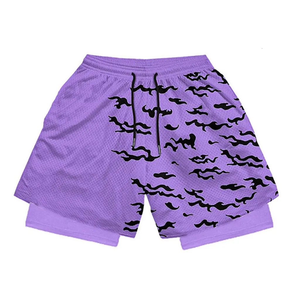 Mens 2 in 1 Running Shorts Male Workout Anime Shorts Training Yoga Gym Sportswear Pants Sport Short Pants with Pockets 250109