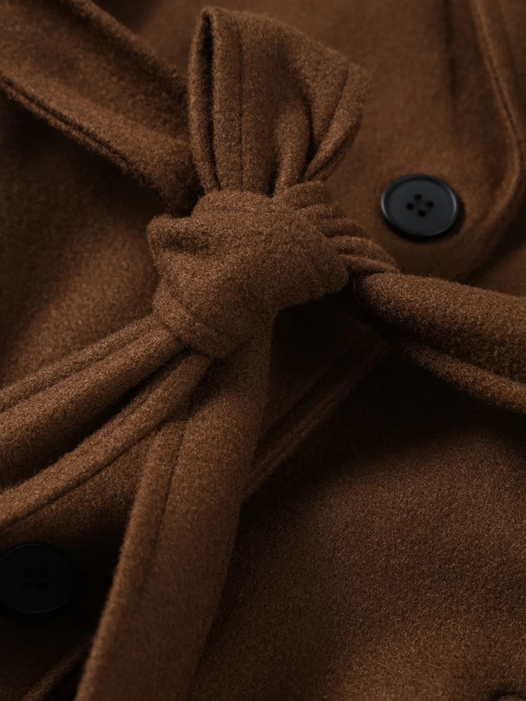 Street Long Trench Coat With Belt Women Black Loose Lapel Double Breasted Full Sleeve Overcoat Autumn Winter Lady Outwear 250118