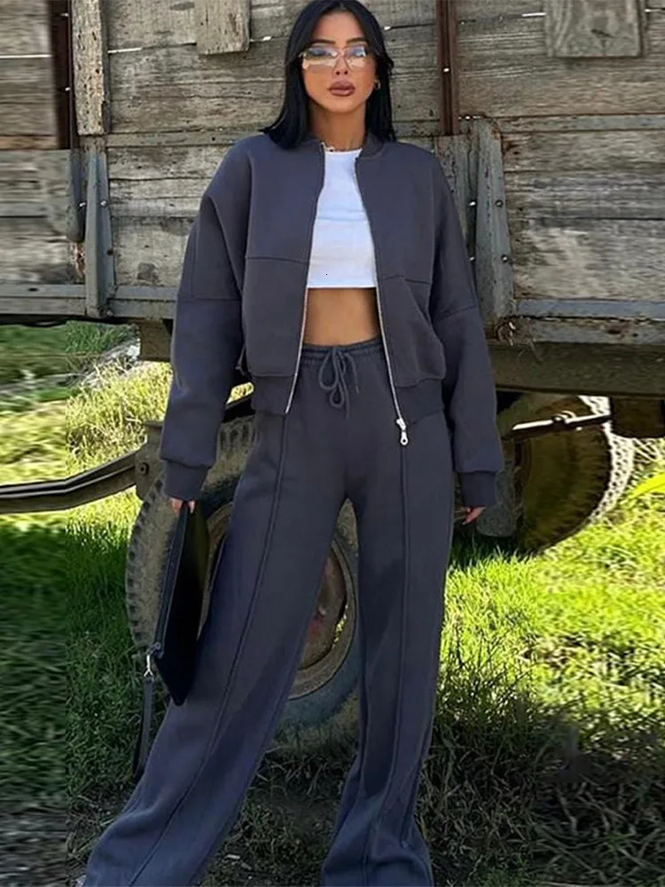 Retro Tracksuit Suits Womens 2-piece Sets Casual Zipper Jacket High-waisted Pants Set Female Spring Outdoor Chic Outfits 250107