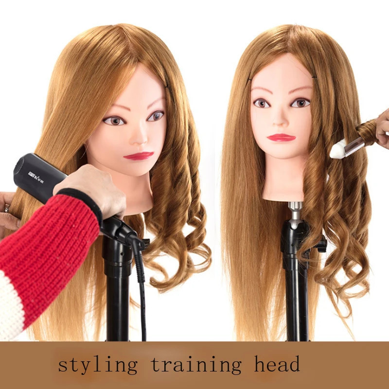 Mannequin Head with Human Hair for Dolls Hairstyles Professional Styling Hairdressing Barber Training Heads 60cm 250114