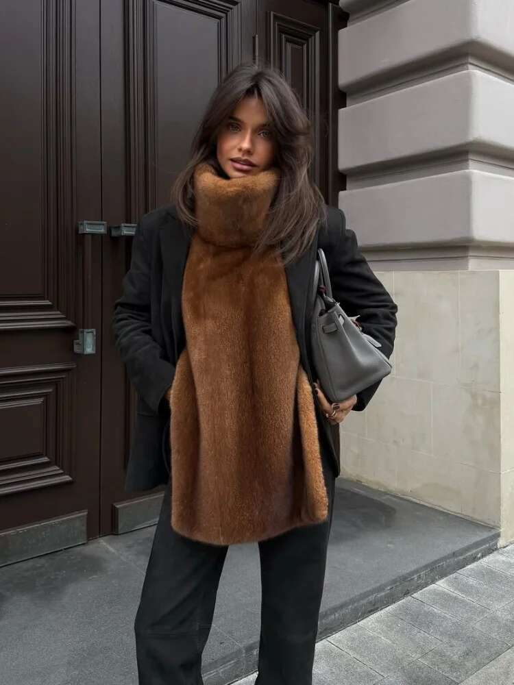 Fashion Solid Turtleneck Soft Faux Fur Women's Vests Elegant Thick Warm Cape Sleeveless Jackets 2024 Female New High Streetwear