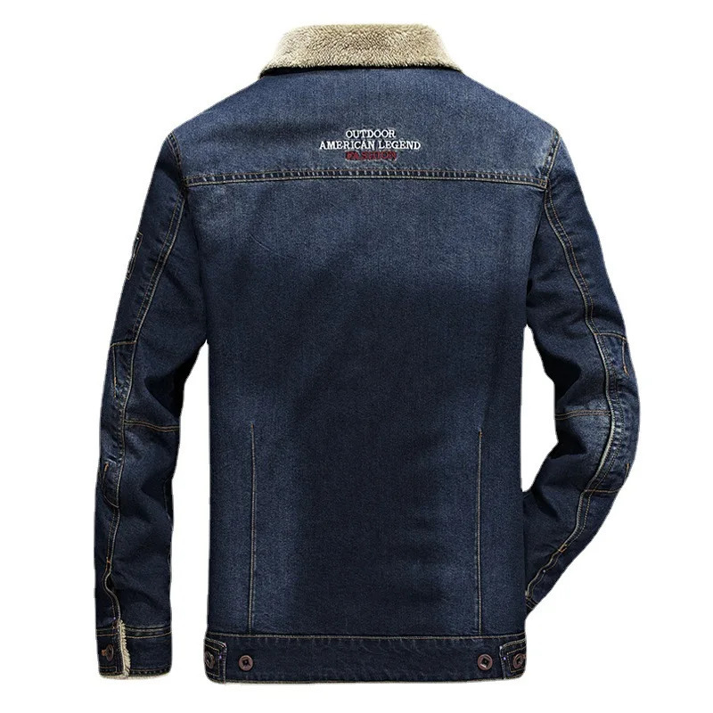 Autumn/winter mens cashmere denim loose coat European size classic casual high quality washed denim jacket 250116