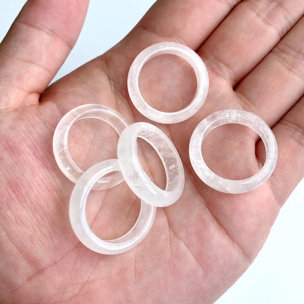 1620mm Natural Stone Round Finger Rings Hematite Tiger Eye Rose Quartzs Ring Yoga Healing Energy for DIY Necklaces 5PCS 250110