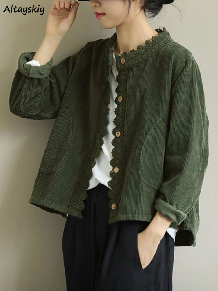 Corduroy Jackets Women Simple Retro All-match Loose Daily Autumn Korean Style Female Classic Pure Basic Fashion Leisure 250113