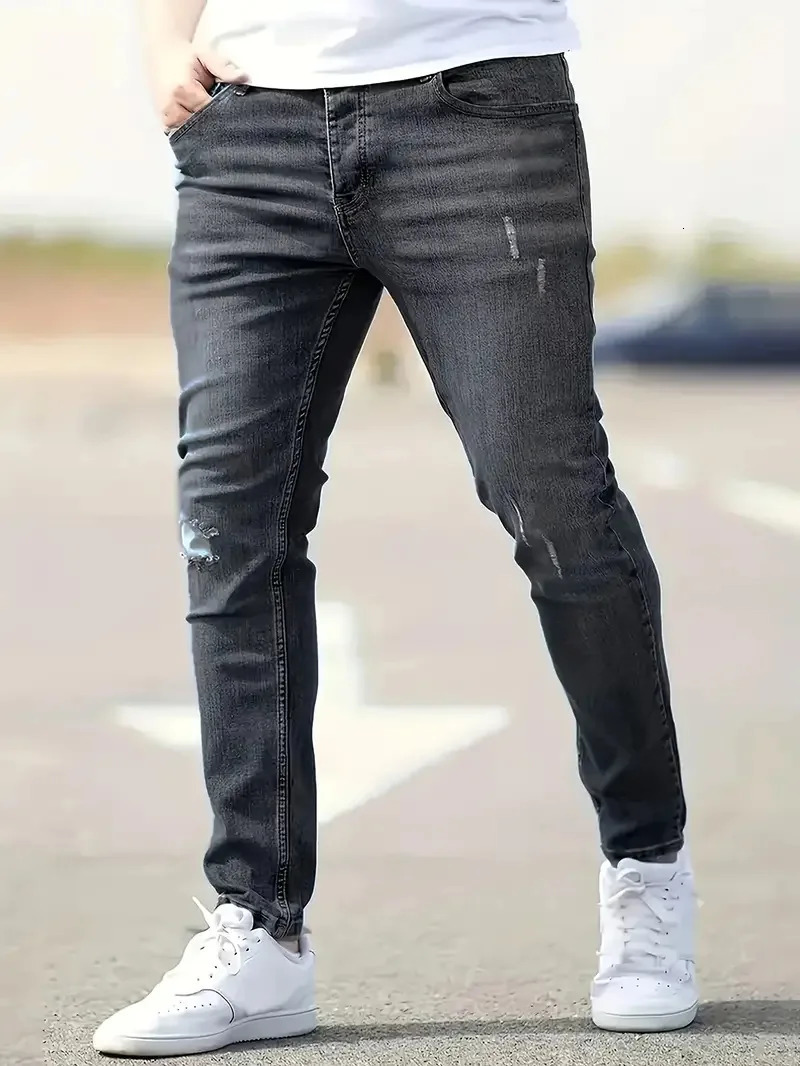 Mens Jeans Casual Skinny Pants Stretch Denim Trousers Male Slim Fit Straight Pants Fashion Jeans Soild Pencil Pants Man Clothing 250116