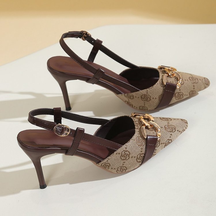Foreign trade explosive large-size pointed buckle Baotou high heel sandals female 2025 spring and summer new temperament high heels female