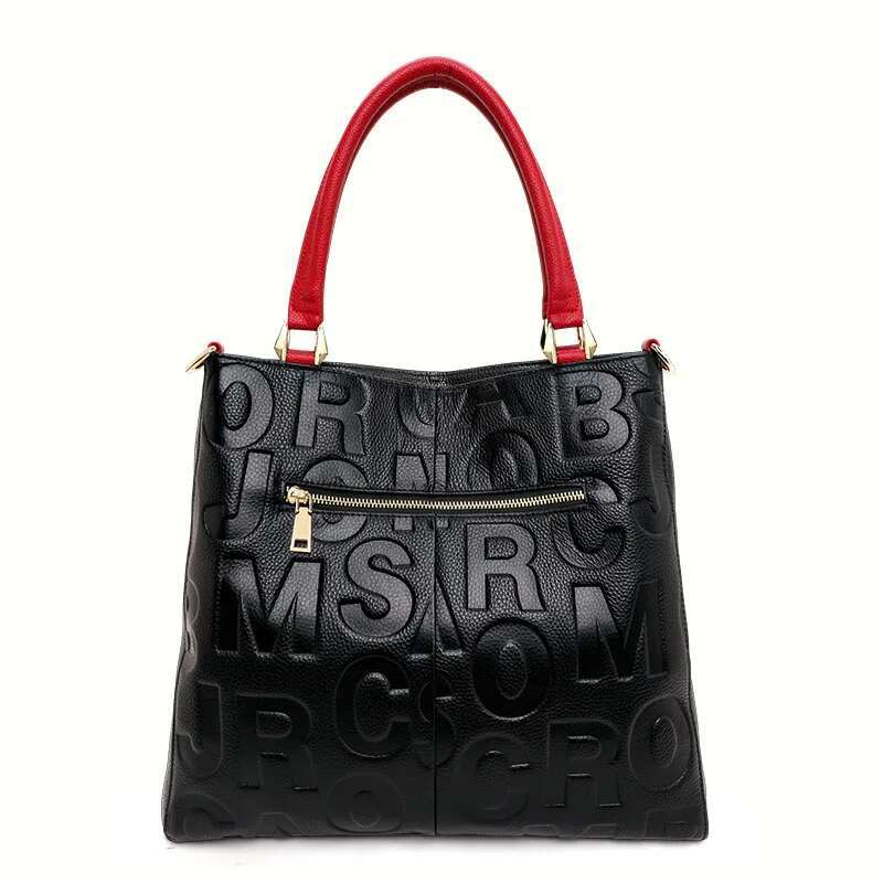 New Women's Cowhide Tote Fashionable And Versatile Large Capacity Letter Printed Handheld Shoulder Bag