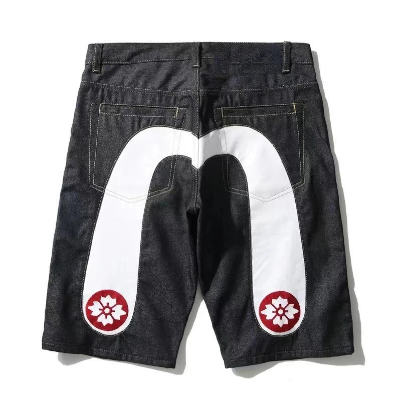 2024 Fukushen Shorts HipHop American High Street Retro Harajuku Style Fashion Loose Printed Denim Straight FiveLeg Pants 250118