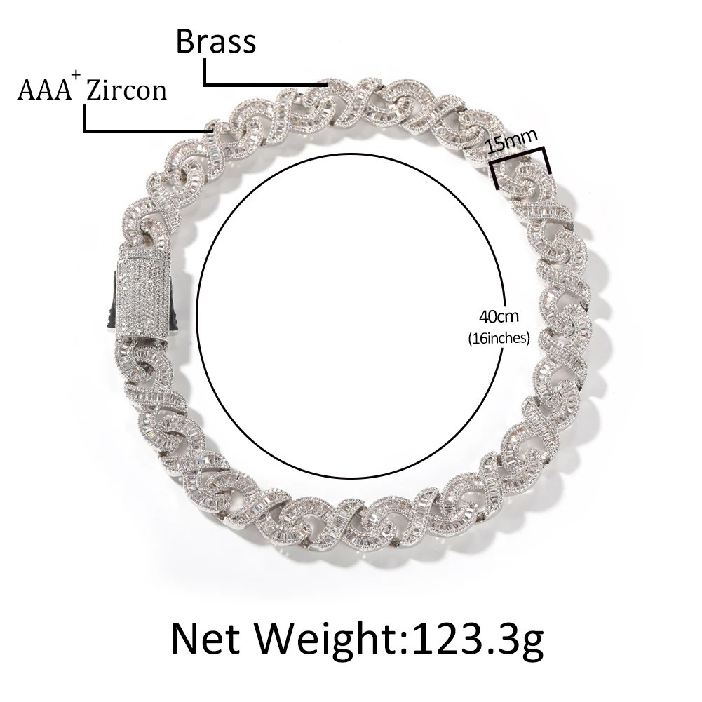 BLING KING 15mm Unlimited Cuban Baguettecz Necklace Ice Out Square Zirconia Hip Hop Fashion Jewelry Party Gift 250109