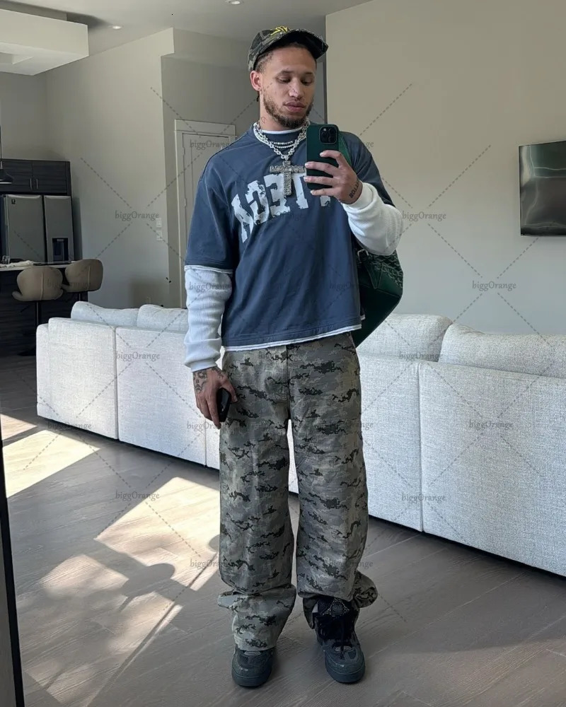 High Street Trendy Casual Clothing American Y2K Harajuku Loose and Versatile Long-sleeved T-shirt Retro Casual Fashion Tops Men 250109