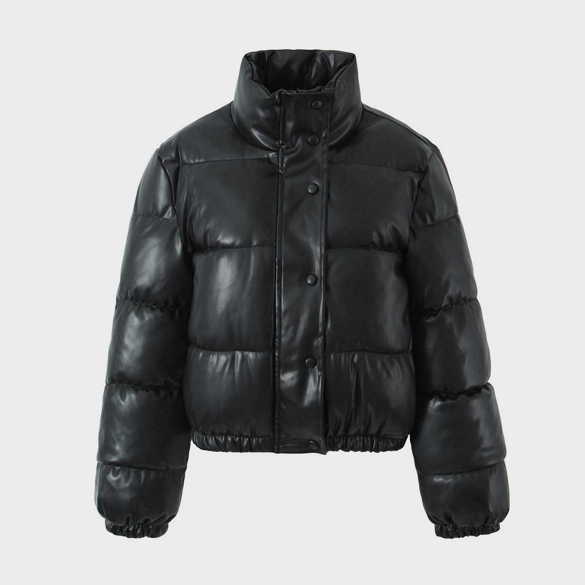 Winter New Style Pu Leather Cotton Coat Womens Standing Collar Short Warm Bread Coat Cotton Coat Locomotive Cool Girl Casual Women Jackets Coat Woman 