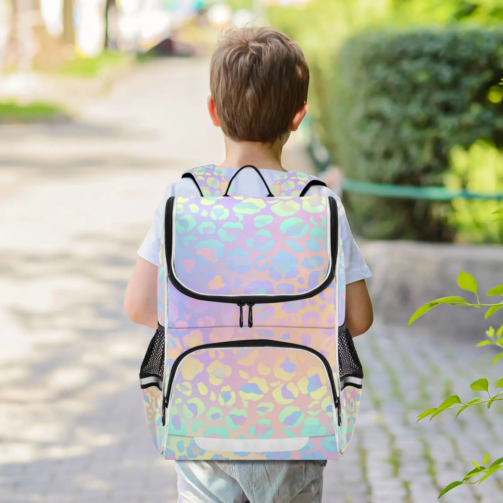Schoolbag Children Backpack Girl Primary Rainbow leopard tie-dye reflective stripe Book Bag Multi Pockets Japanese Backpacks 250109