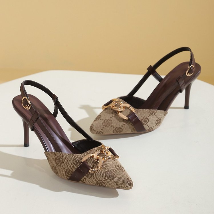 Foreign trade explosive large-size pointed buckle Baotou high heel sandals female 2025 spring and summer new temperament high heels female