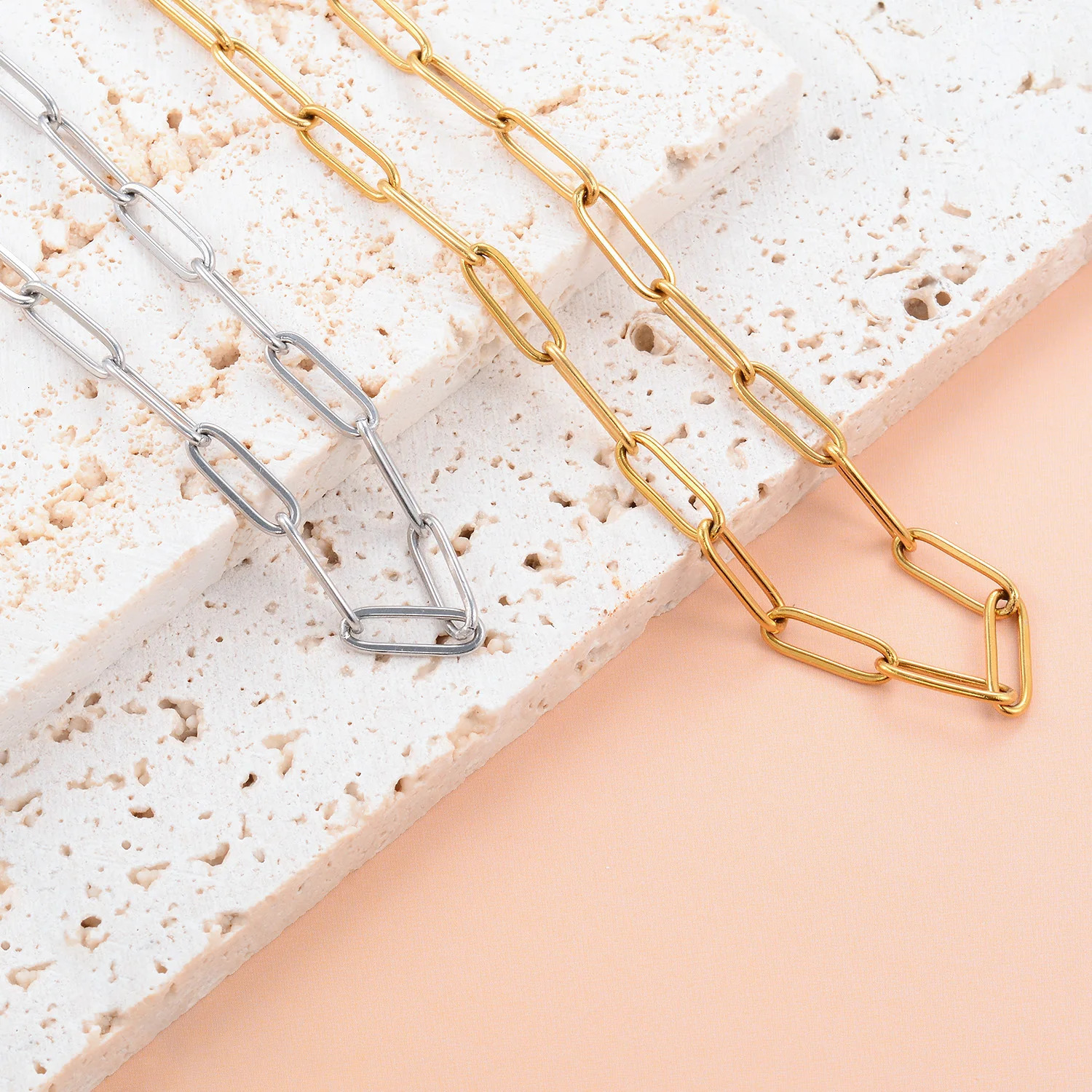 25274mm Paper Clip Chain Stainless Steel Necklace No Fade Link 18K Gold Plated Jewelry Accessorie 250114
