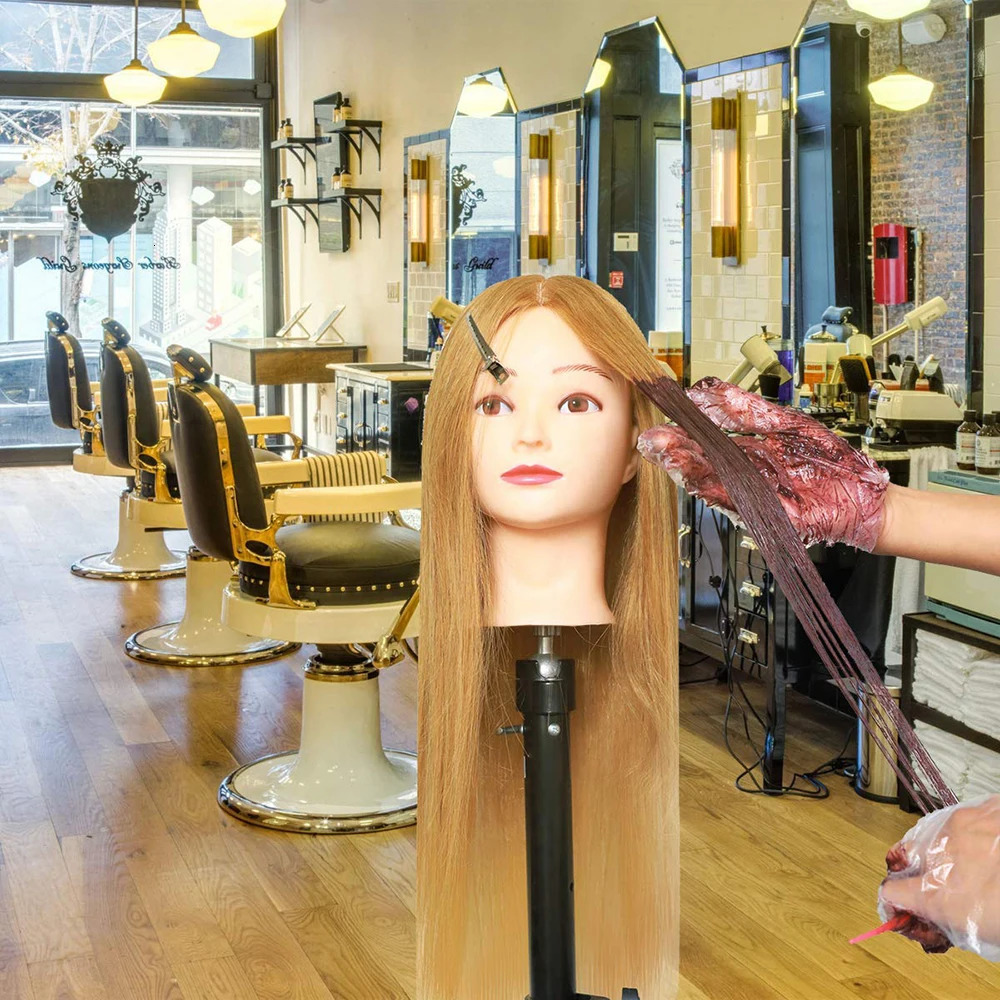 Mannequin Head with Human Hair for Dolls Hairstyles Professional Styling Hairdressing Barber Training Heads 60cm 250114