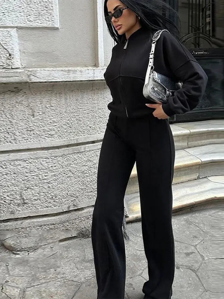 Retro Tracksuit Suits Womens 2-piece Sets Casual Zipper Jacket High-waisted Pants Set Female Spring Outdoor Chic Outfits 250107
