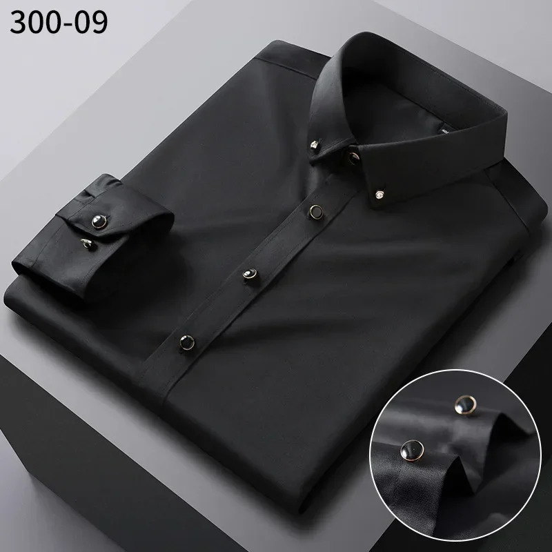 Mens quality shirt long sleeved elastic comfortable and non ironing business shirt Korean slim fit mens clothing 250118