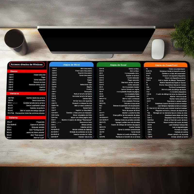 Spanish Excel Shortcuts Pattern Large Mouse Pad Office Desk Mat Computer Keyboard Pad Starters Gift for Office Workers Students O250118