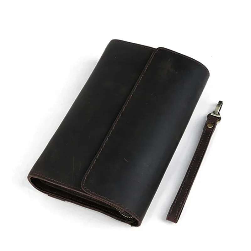 Top Grade Men Genuine Day Clutches For Male Vintage Style Hand Purse Crazy Horse Leather Mens Clutch Big Wallet