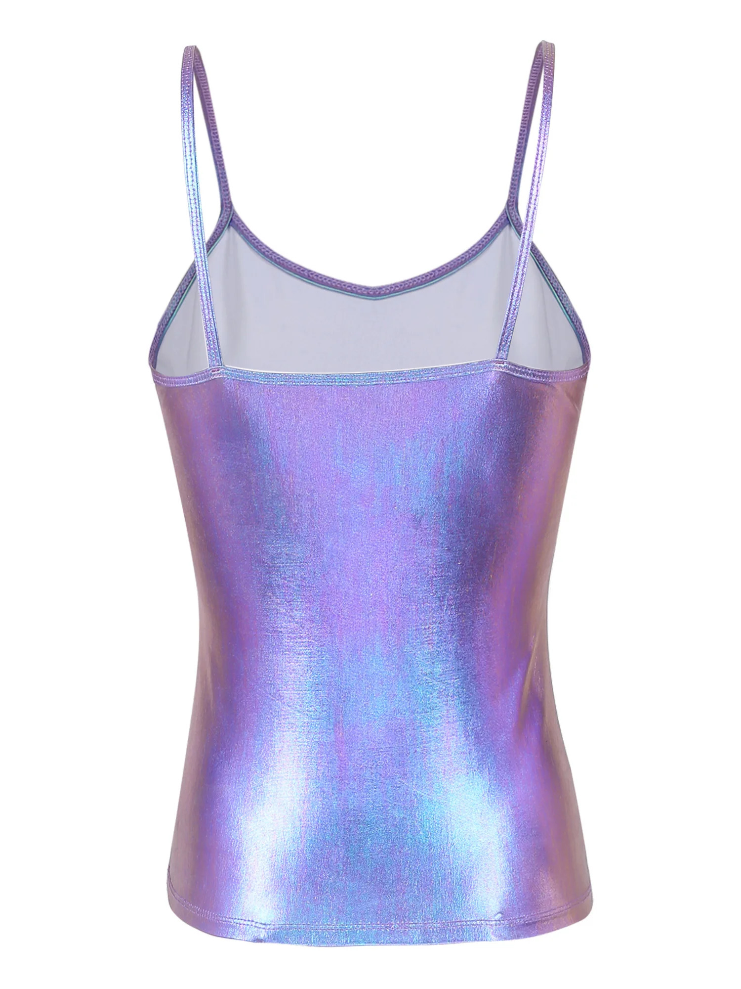Women Shiny Metallic Yoga Dance Hip Hop Costume Patent Leather Spaghetti Shoulder Straps Sleeveless Vest Top Clubwear Tank Top 250116