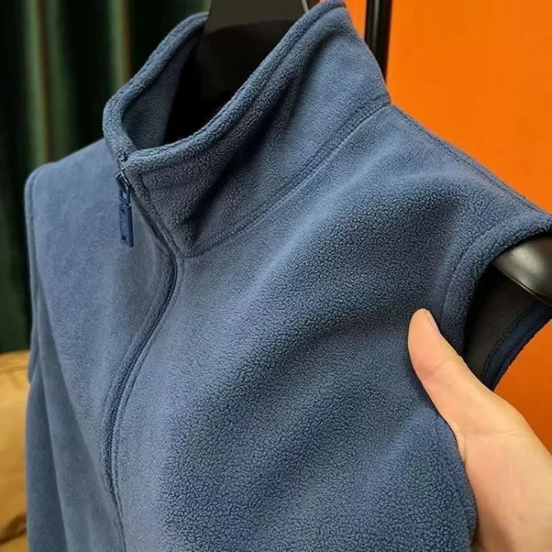 Autumn Winter Polar Fleece Vest Men Windproof Outdoor Warm Sleeveless Double Sided Coat 2024 Plush Stand Collar Casual Waistcoat 250114