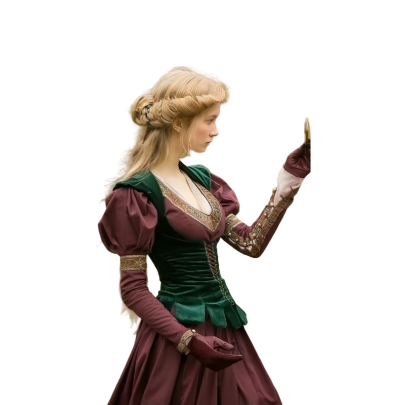 Vintage Renaissance Prom Dresses With Green Velvet Vest Corset Medieval Special Occasion Dress Gold Lace Appliques Puff Long Sleeves Retro Custome 202