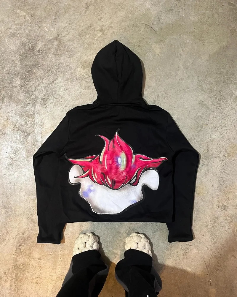 American Harajuku fashion cartoon letter print hoodie male y2k Goth punk couple Street trend casual loose oversized sweatshirt 250109