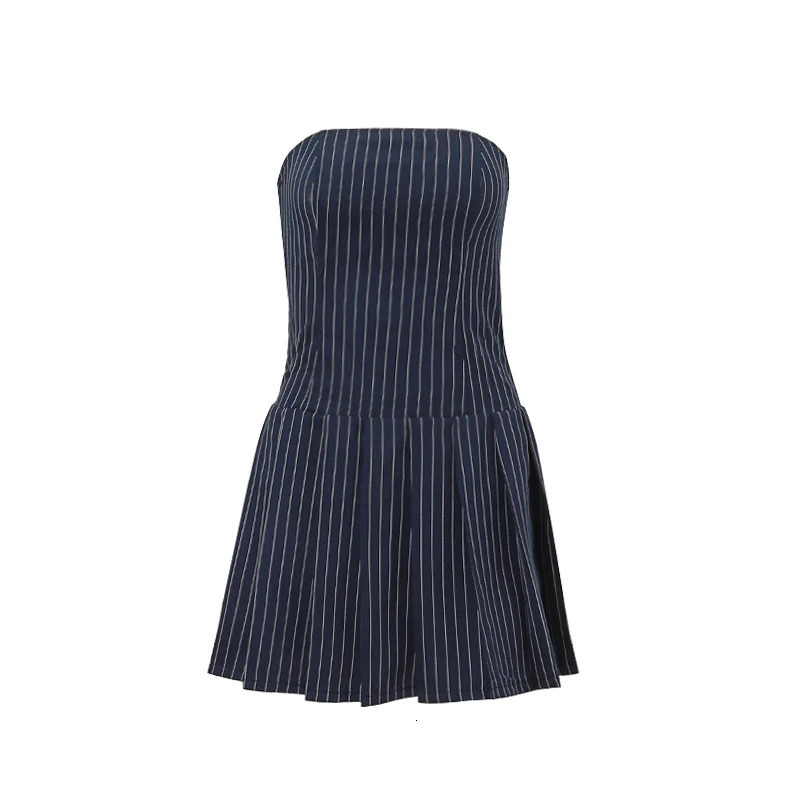 Xeemilo Korean Fashion Sleeveless A-line Dress Aesthetic High Streetwear Slash-neck Pleated Dresses Summer Elegant Slim Dresses 250117