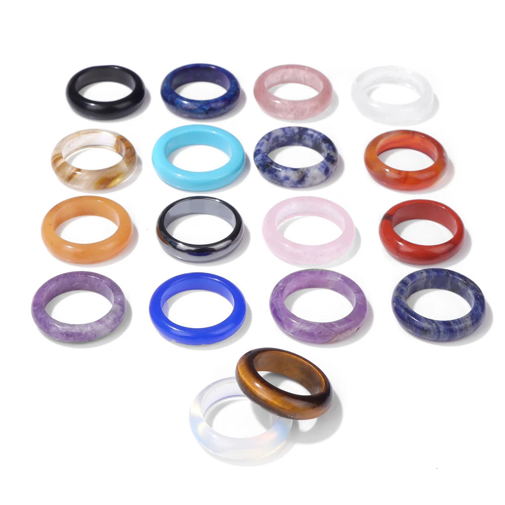 1620mm Natural Stone Round Finger Rings Hematite Tiger Eye Rose Quartzs Ring Yoga Healing Energy for DIY Necklaces 5PCS 250110