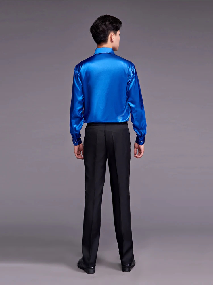 Sparkling Royal Blue sequined satin mens dress long sleeved slim fit sparkling nightclub shirt mens party stage dance choir chemistry 250110