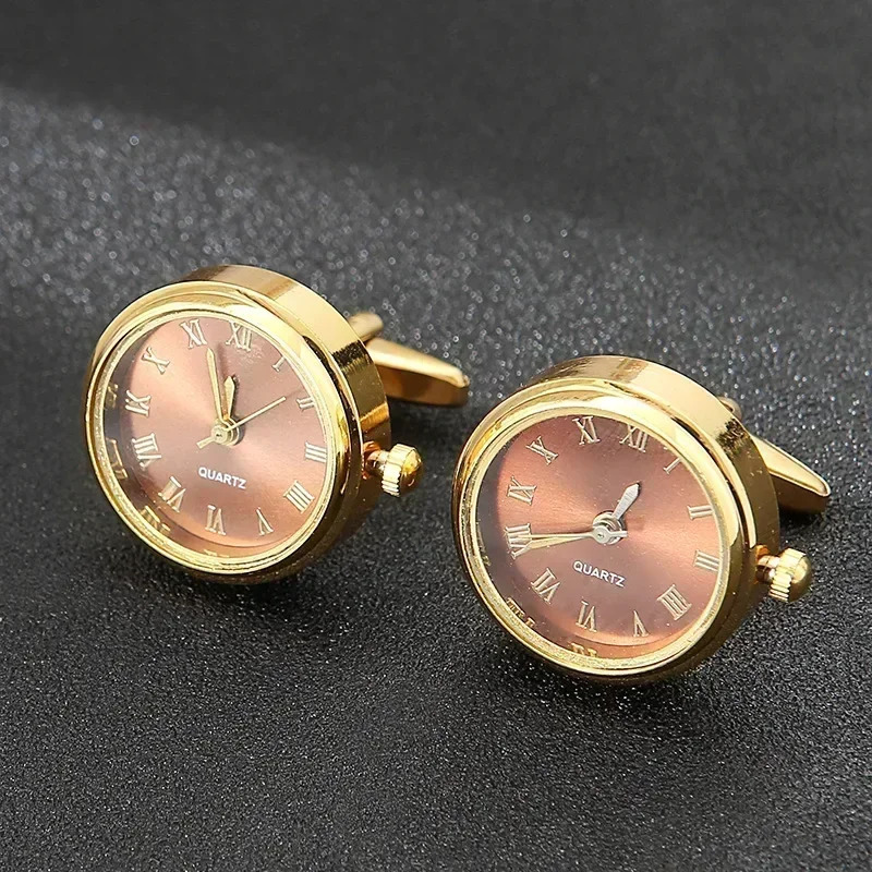 Mens Watch Cufflinks Classic French Business Fashion Rotating Clock Gold Cufflinks Anniversary Gift 250110