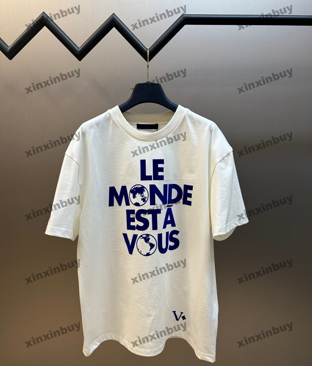 xinxinbuy Men designer Tee t shirt 25ss PARIS World Earth flocking letter printing short sleeve cotton women white DARK blue black yellow XS-2XL