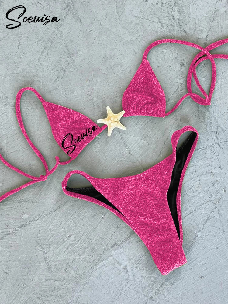 Sexy Low Waisted Bikini Set Swimsuit Starfish Swimwear Women Solid Strappy Beachwear Bathing Suits Brazilian bikini 250118