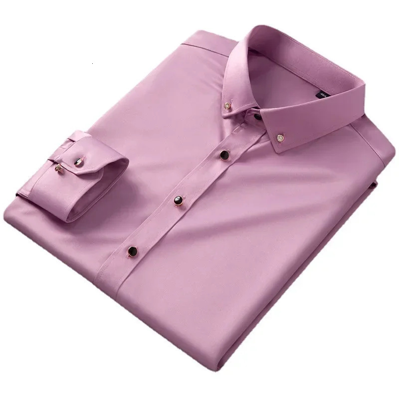 Mens quality shirt long sleeved elastic comfortable and non ironing business shirt Korean slim fit mens clothing 250118