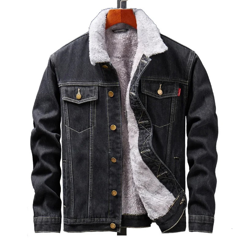 Men Denim Jacket Thick Coats Single Breasted Turn Down Collar Full Sleeve Casual Regular Coat Warm Jackets Autumn Winter 250110Z