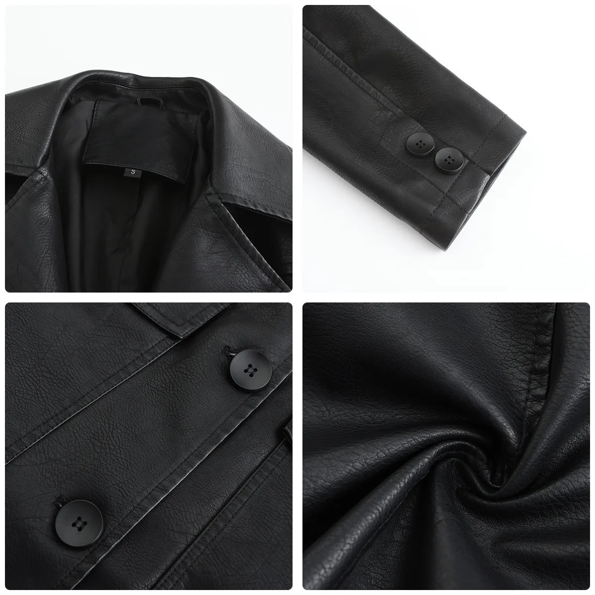 Spring Autumn Womens Windbreaker Long Leather Jacket Female British Coat Womens Lapel Single Breasted Button Coats 250118