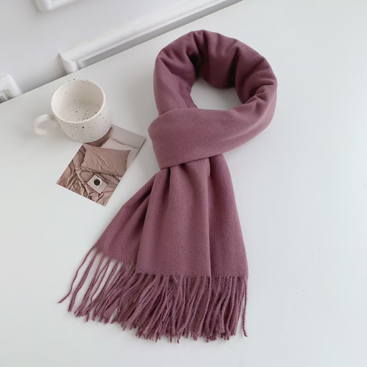 T103 new high-grade imitation cashmere tassel solid color scarf female winter Korean version all-match temperament Chinese red scarf