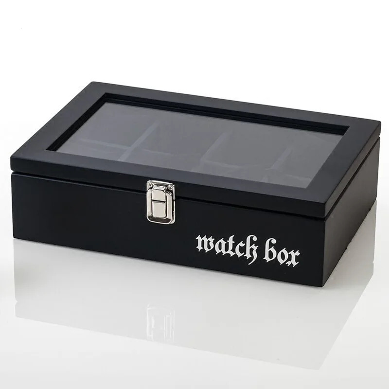 8 Slots Wood Watch Box Organizer Watch Holder With Glass Window Mens Wrist Watch Display Black Watch Cabinet 250117