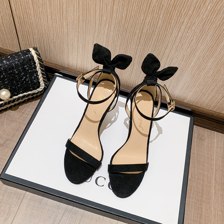 Women Sandals High Heel Design Sense Fashion Versatile Trendy Triple Black Free shipping