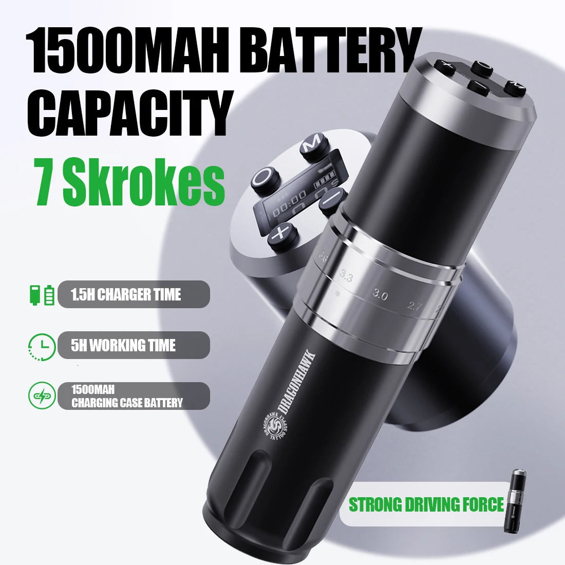 Dragonhawk X10 Adjustable Stroke Wireless Tattoo Machine Pen with LED Display 250117