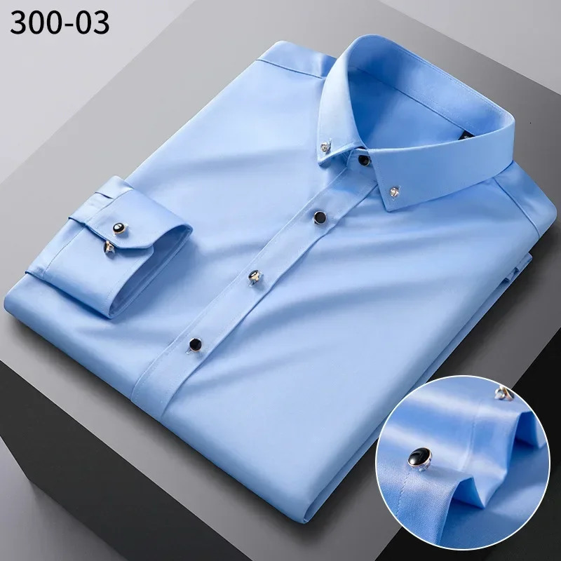 Mens quality shirt long sleeved elastic comfortable and non ironing business shirt Korean slim fit mens clothing 250118