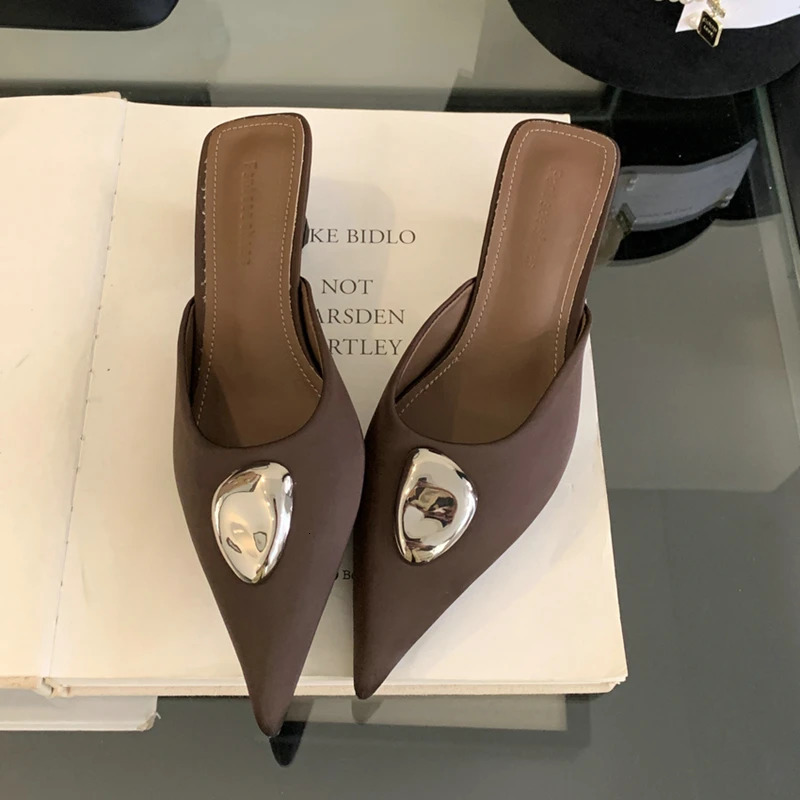 SUOJIALUN 2025 Spring Women Slipper Fashion Square Low Heel Slip On Mules Shoes Pointed Toe Ladies Elegant Slides Sandal 250113