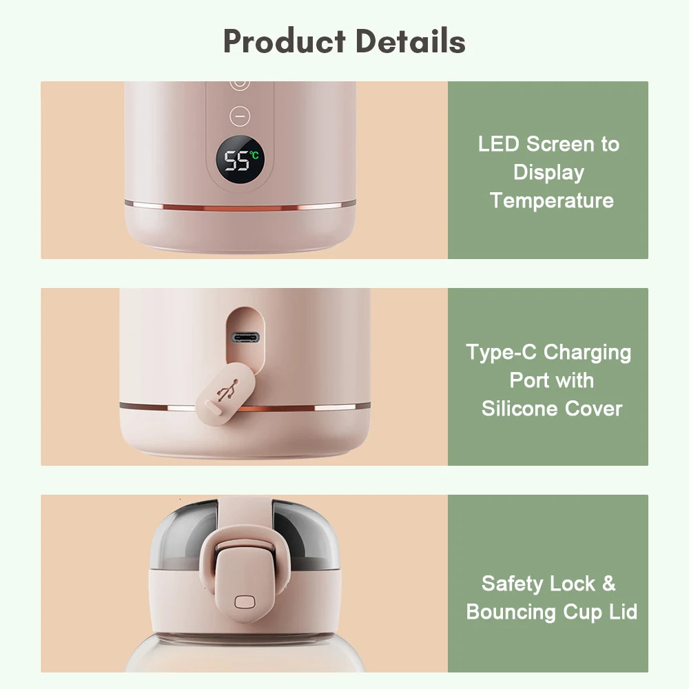 Portable 300ml Capacity Water Warmer for Baby Formula Precise Temperature Control Wireless Instant Car Travel 250117