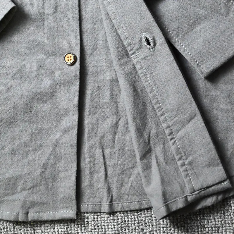 Mens long sleeved slim fit shirt retro pure cotton linen stand up collar single chest daily simple button mens shirt 250110