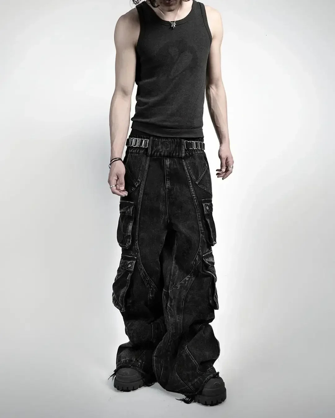 Harajuku High-Waisted Jeans Neo-Gothic Retro Wide-Leg Pants Straight Black Y2K Hip-Hop Loose Jeans Mens And Womens Street Wear 250109