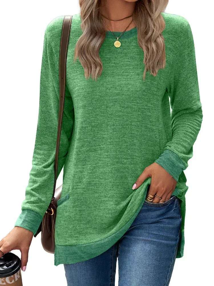Women's Long Sleeved Designer T-shirt With Solid Color Pockets Lightweight Sportswear Casual T-shirt
