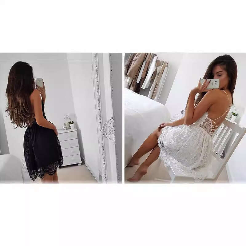 European American popular back hollow lace dress with exposed back, 2025 new style, chic and elegant clothing