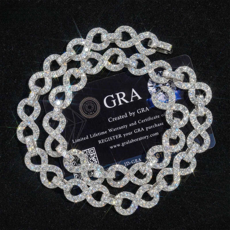 Hot sale design 13mm Infinity necklace VVS moissanite sterg sier ice out dia mossanite cuban k chain