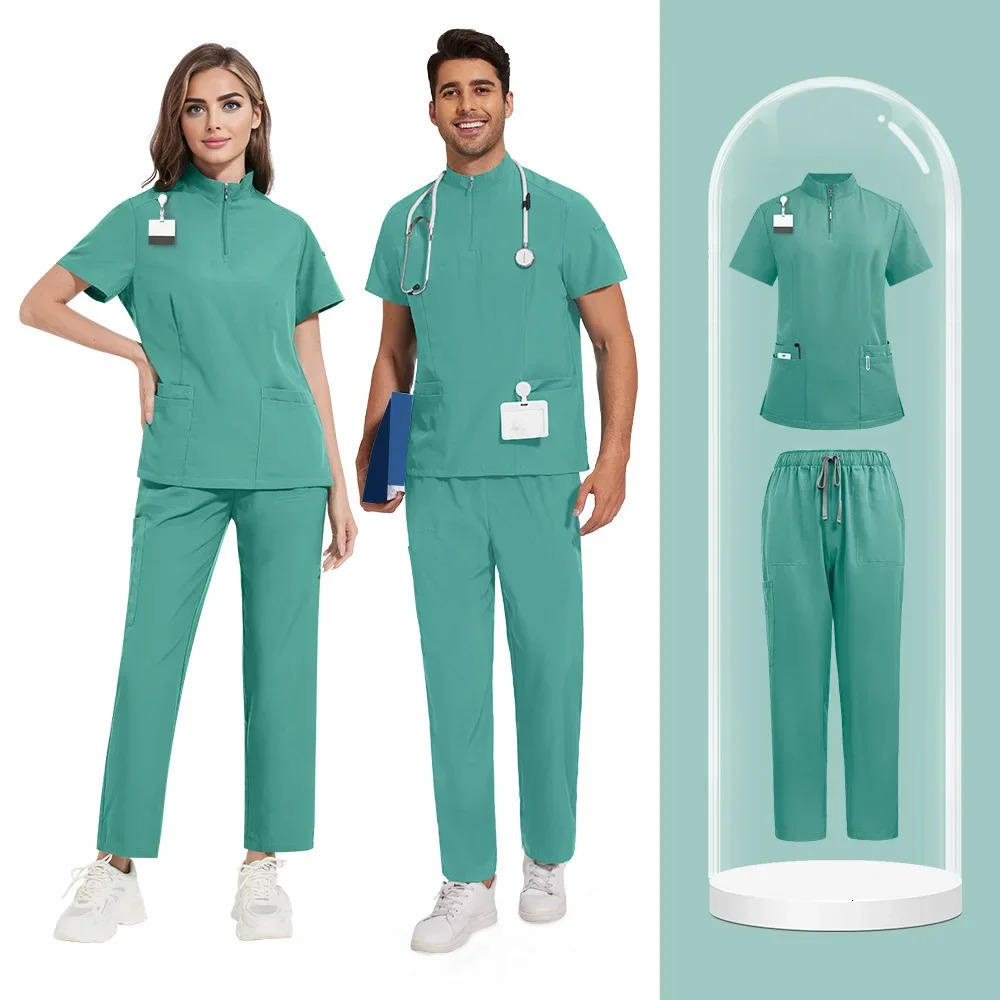 Slim Fit Uniforms Suits Women Men Scrubs Sets Tops Pant Dental Clinic Beauty Salon Spa Lab Workwear Clothes 250110