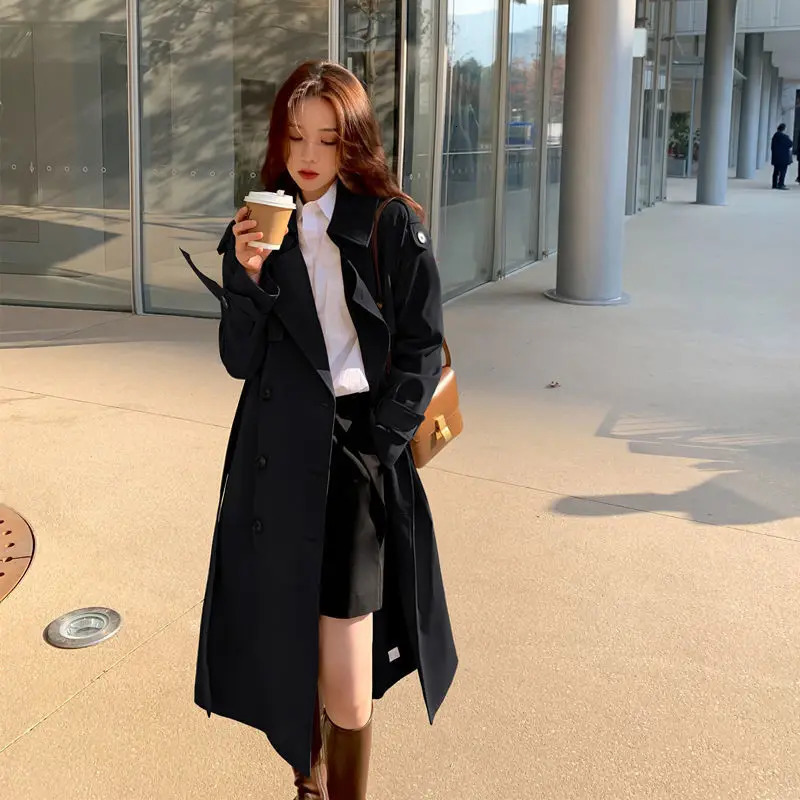 Autumn Womens Trench Coat Fashion Korean Streetwear Loose Cloak Casual Elegant Khaki Black Womens Windbreaker Coat 250118